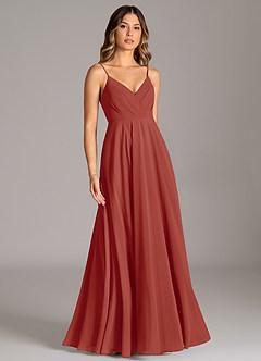 Azazie Amani Brautjungfernkleider A-Linie Plissee Chiffon Kleid Terrakotta image5