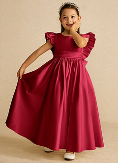 Azazie Piglette Flower Girl Dresses Scarlet A-Line Bow Matte Satin Dress image6