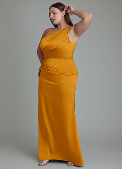 Azazie Akilah Brudtärnklänningar Klänning av Sjöjungfru i Stretch Satin One-shoulder Knäck image12