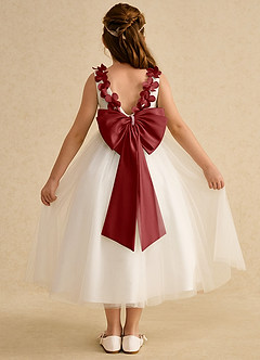 Azazie Lilli Flower Girl Dresses Ivory Rust A-Line Bow Tulle Dress image2