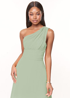 Azazie Ashley Bridesmaid Dresses Dusty Sage A-Line Ruched Chiffon Dress image5