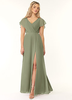 Azazie Rylee Abiti da Damigella Abito A-Line in Chiffon Plissettato Pistacchio image1