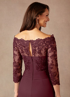 Azazie Rhonda Mother of the Bride Dresses Cabernet Mermaid Off the Shoulder Mesh Dress image8