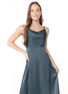 Azazie Naomie Final Sale Twilight A-Line Cowl Neckline Side Slit Stretch Satin Dress image5