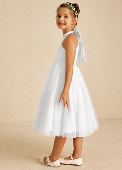 Azazie Dora Blumenmädchenkleider A-Linie Schleifen Tüll Kleid Weiß image4