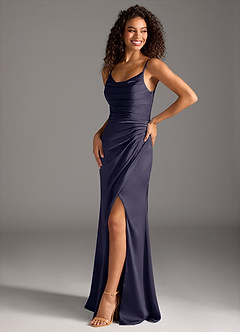 Azazie Deandra Bridesmaid Dresses Stormy Mermaid Pleated Stretch Satin Dress image1