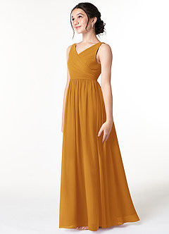 Azazie Sawyer Junior Butterscotch A-Line Pleated Chiffon Dress image4