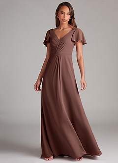 Azazie Soren Bridesmaid Dresses Espresso A-Line Ruched Chiffon Dress image3