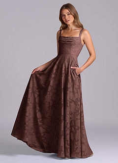 Azazie Shaude Bridesmaid Dresses Espresso A-Line Pleated Floral Burnout Dress image5