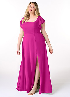 Azazie Bondi Bridesmaid Dresses Fuchsia A-Line Ruffled Chiffon Dress image3