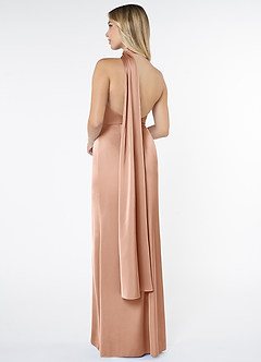 Azazie Kaylani Brautjungfernkleider Meerjungfrau-Linie Hoher Kragen Stretch-Satin Kleid Roségold image2