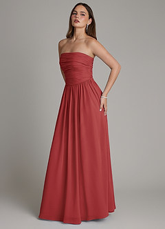 Azazie Andreina Bridesmaid Dresses Rust A-Line Pleated Chiffon Dress image4