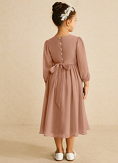 Azazie Lolo Flower Girl Dresses Champagne Rose A-Line with Sleeves Chiffon Dress image5