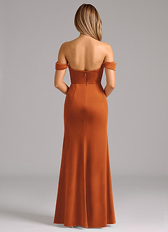 Azazie Saige Bridesmaid Dresses Burnt Orange Sheath Off the Shoulder Velvet Convertible Dress image7