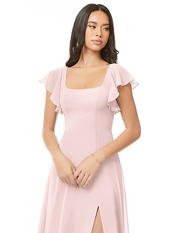 Azazie Bondi Bridesmaid Dresses Blushing Pink A-Line Ruched Chiffon Dress image4