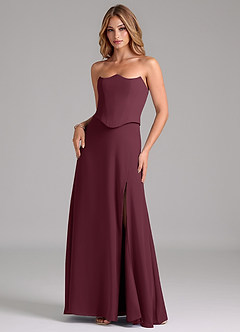 Azazie Jenilyn At-home Try On Dresses Cabernet A-Line Strapless Chiffon Dress image3