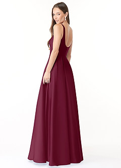 Azazie Neve Bridesmaid Dresses Mulberry Ball-Gown with Pockets Stretch Satin Dress image4