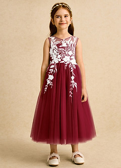 Azazie Sundae Robe Demoiselle D'honneur Fillette Robe Princesse en Dentelle Bourgogne image7