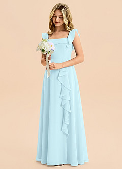 Azazie Nori Junior A-Linie Gestreift Chiffon Kleid Wolke Blau image5