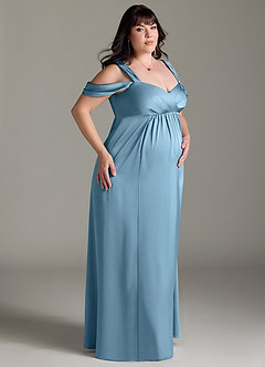 Azazie Rhea Abiti da damigella d'onore premaman Abito A-Line Plissettato a Spalla Scoperta Raso Elasticizzato Floor-Length image10