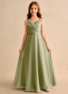 Azazie Umina Girls Formal Abiti da Ragazza di Fiori Abito A-Line in Raso Opaco Plissettato Verde Muschio image4