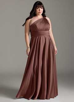 Azazie Charlize Bridesmaid Dresses Espresso A-Line One Shoulder Stretch Satin Dress image9