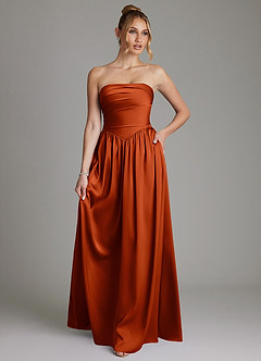 Azazie Zena Bridesmaid Dresses Paprika A-Line Strapless Stretch Satin Dress image1