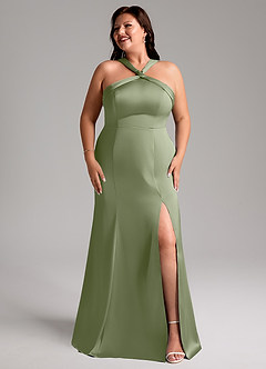 Azazie Rue Bridesmaid Dresses Pistachio Mermaid Pleated Stretch Satin Dress image10