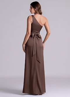 Azazie Philana Final Sale Ganache A-Line One Shoulder Stretch Satin Dress image10