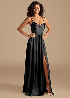 Azazie Zeya Bridesmaid Dresses Black A-Line Pleated Metallic Satin Dress image6