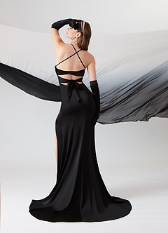 Azazie Kierra Wedding Dresses Black Mermaid Pleated Stretch Satin Dress image5