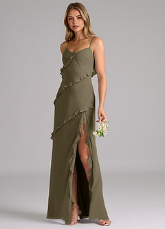 Azazie Nancie Abiti da Damigella Abito Sirena in Chiffon Increspato Willow Green image3