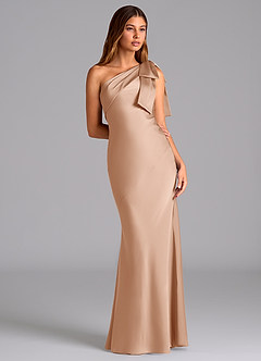 Azazie Yuanna Bridesmaid Dresses English Rose Mermaid One Shoulder Stretch Satin Dress image5