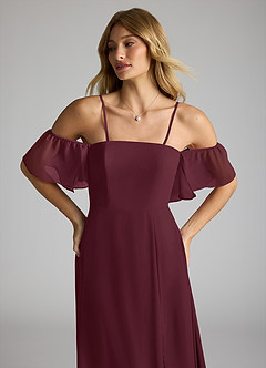 Azazie Sue Jurken voor bruidsmeisjes Converteerbaar Jurk van Chiffon met A-Lijn Off the Shoulder Cabernet image2