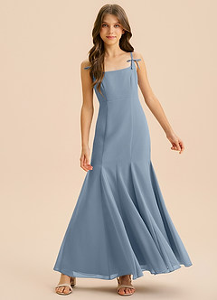 Azazie Evey Junior Abito Sirena in Chiffon Plissettato Blu Polveroso image3