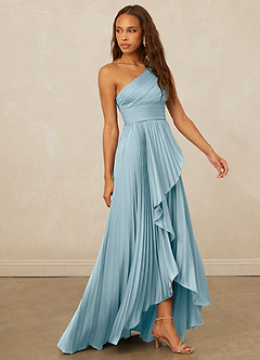 Christian Siriano Bridal for Azazie 1008 Robes de demoiselle d'honneur Robe Trapèze en Satin extensible Ue épaule Bleu Maussade image4