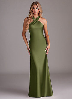 Azazie Doretta Bridesmaid Dresses Olive Mermaid Pleated Stretch Satin Dress image1