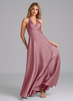 Azazie Tessie Bridesmaid Dresses Vintage Mauve A-Line Pleated Stretch Satin Dress image3
