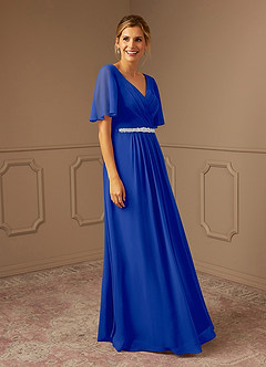Azazie Tricia Abiti per la Madre della Sposa Abito A-Line in Chiffon con Scollo a V a Pieghe Blu Reale image4