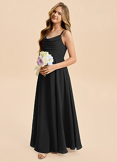 Azazie Gia Junior A-Linie Plissee Chiffon Kleid Schwarz image7