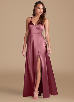 Azazie Maksim Vestidos de damas de honor Vestido de Rosa Del Desierto de Satén Metálico de Corte en A image4