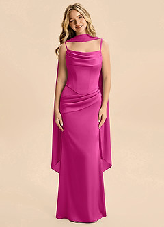 Azazie Sorrel Junior Fuchsia Mermaid Ruched Stretch Satin Dress image1