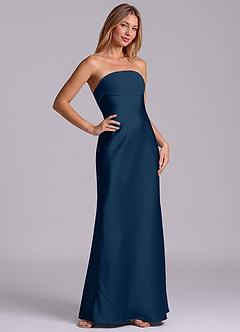 Azazie Ailanie Brudtärnklänningar Klä av Tubklänning i Stretch Satin Axelbandslös Mörk Marinblå image5