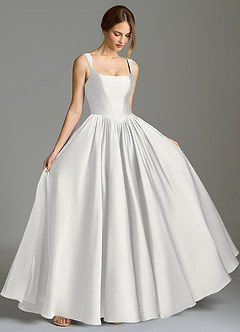 Azazie Verina Brautjungfernkleider A-Linie Plissee Stretch-Satin Kleid Weiß image5