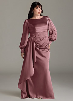 Azazie Raye Robes de demoiselle d'honneur Robe Sirène en Satin extensible Manche longue Mauve Vintage image9