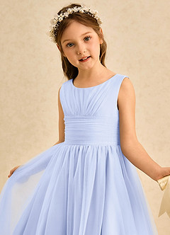 Azazie Macaron Robe Demoiselle D'honneur Fillette Robe Trapèze en Tulle Plissée Lavande image5