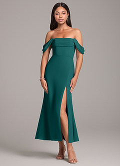 Azazie Saige Bridesmaid Dresses Peacock Sheath Off the Shoulder Chiffon Convertible Dress image1