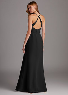 Azazie Manila Bridesmaid Dresses Black Sheath V-Neck Chiffon Dress image2