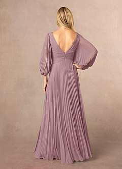 Azazie Zahara Mère de la mariée Robes Robe Trapèze en Mousseline de soie Col V plissé Rose Poussiéreuse image4