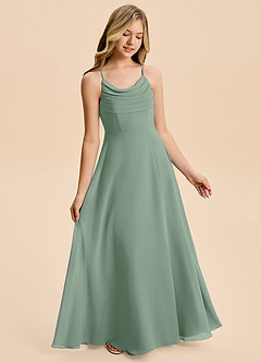 Azazie Gia Junior A-Linie Plissee Chiffon Kleid Silberner Salbei image4